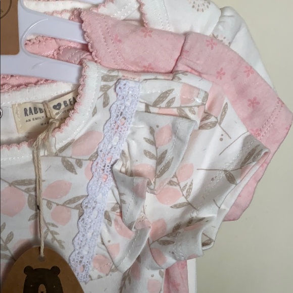 Rabbit & Bear 100% Organic Cotton girls Romper 3PC - Picture 3 of 11